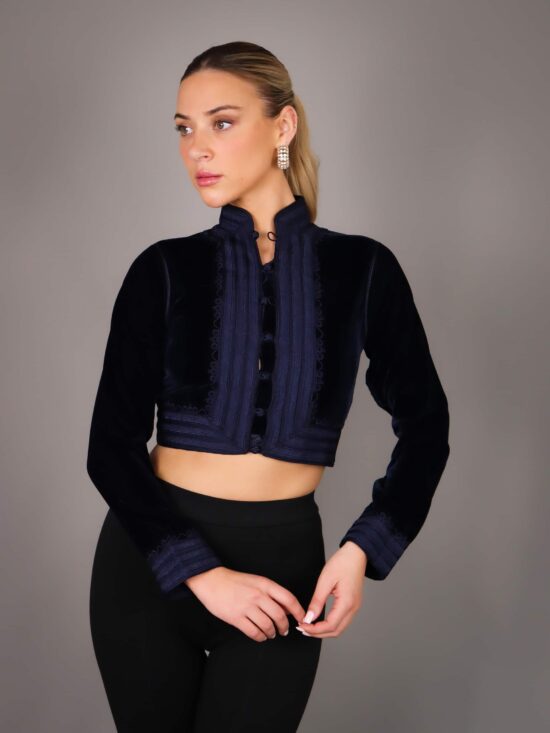 Bolero Handmade Velvet with Silk Thread Embroidery – Blue