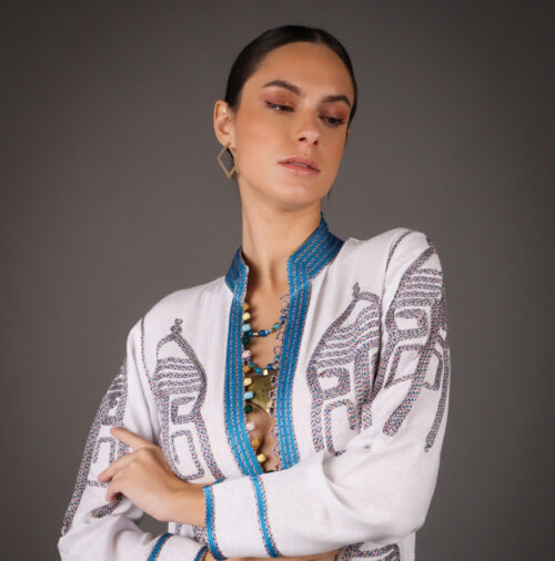 maison du caftan caftan marocain CAFTAN LIN BLEU CIEL HIPPI 2 2