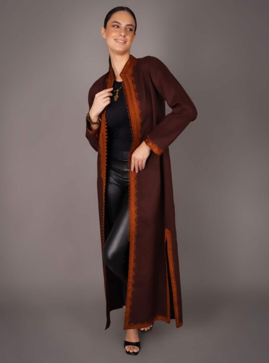 Caftan élégant en lin naturel - MARRON