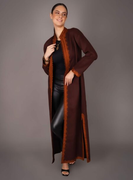 Elegant caftan in natural linen - Brown