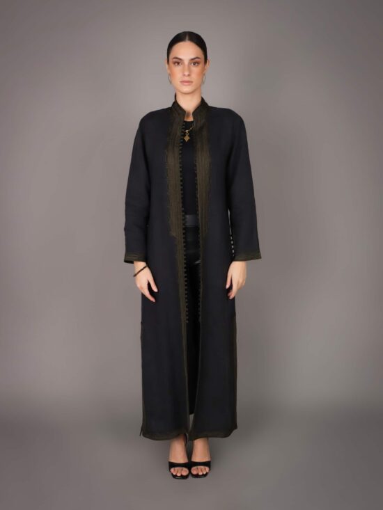 Caftan élégant en lin naturel - VERT BOUTIELLE