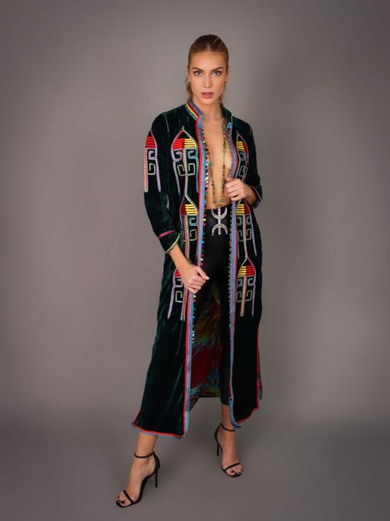Caftan en Velour Style Boho - Vert