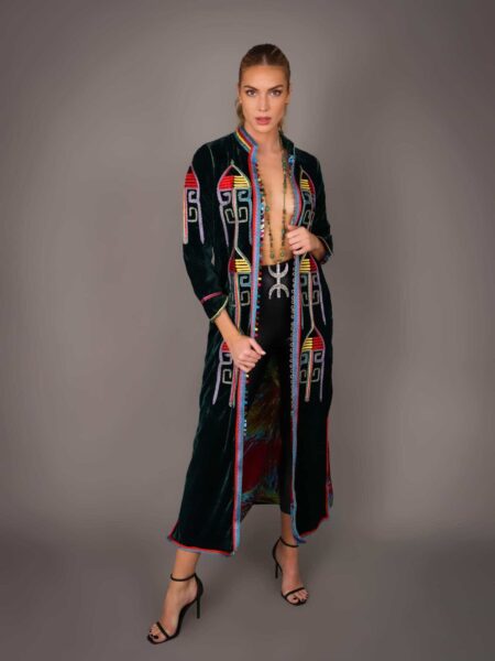 Caftan en Velour Style Boho - Vert