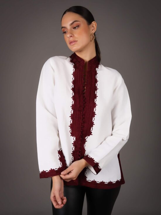 Linen Jacket - White Burgundy