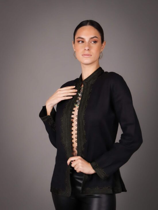 Linen Jacket - Black Green