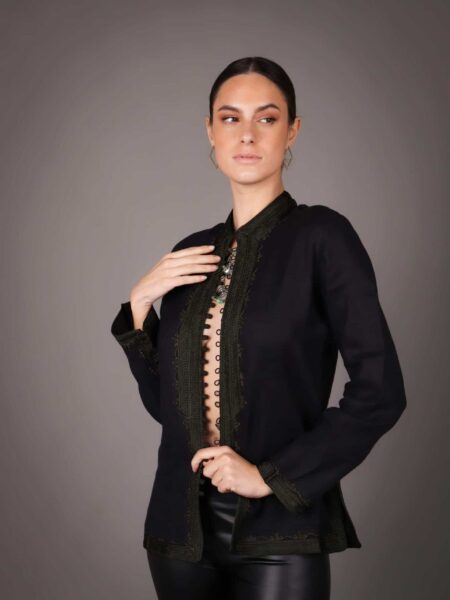 Linen Jacket - Black Green