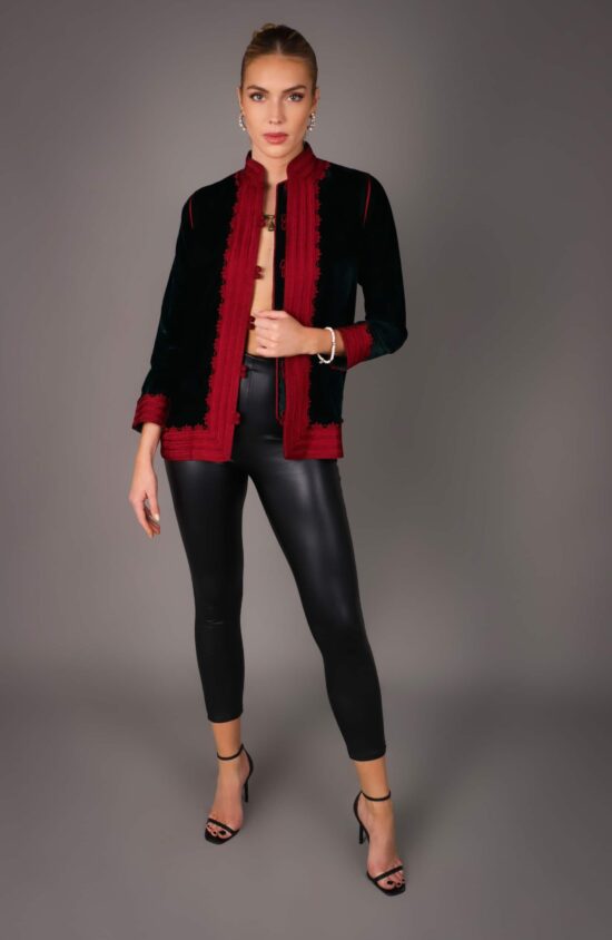 Jacket Handmade Velvet with Silk Thread Embroidery – RED