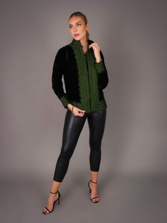 Jacket faite main en Velour et brodé en fil de soie - Vert