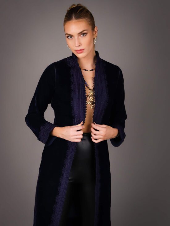 Handmade Tunic in Velvet Embroidered with Silk Thread – Black Blue