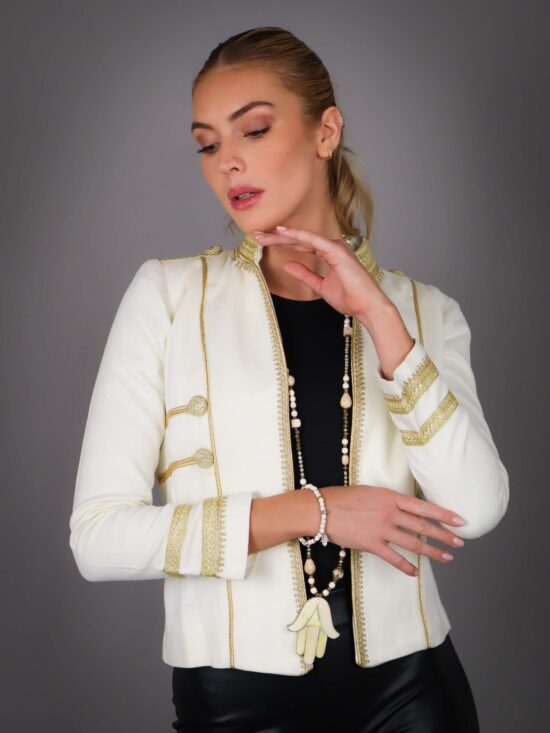 Jacket in Cashmere with Traditional Moroccan Embroidery – GOLD