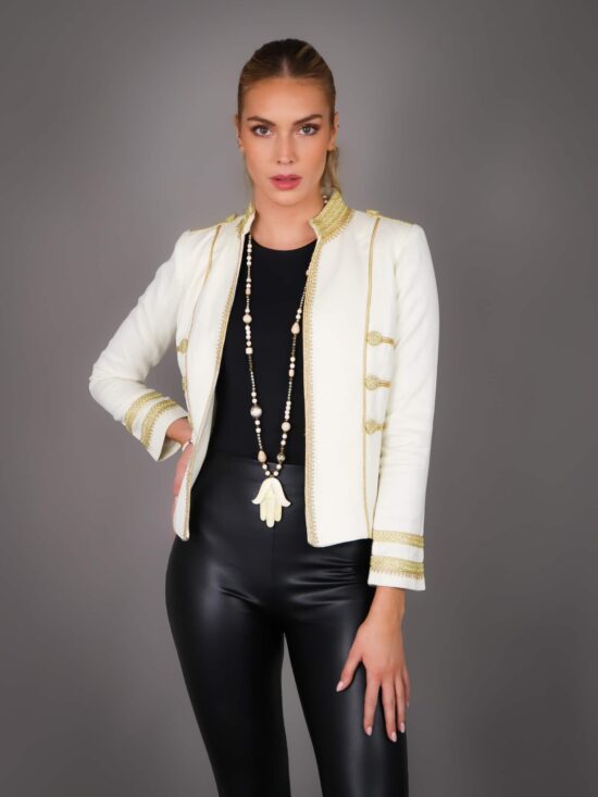 Veste en cachemire pour femme avec broderie marocaine artisanale - DORE