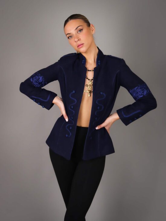 Veste en cachemire pour femme avec broderie marocaine artisanale - BLUE