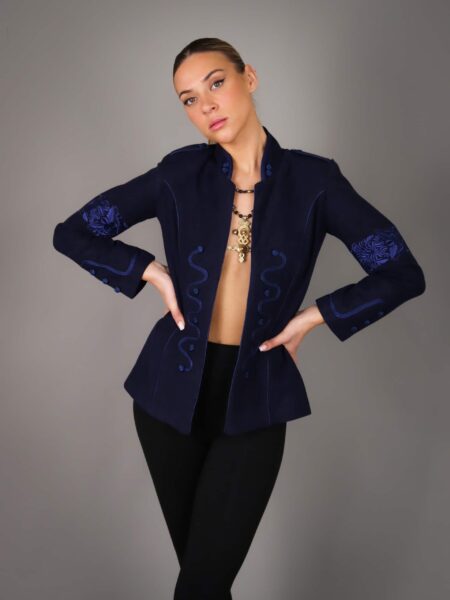 Veste en cachemire pour femme avec broderie marocaine artisanale - BLUE