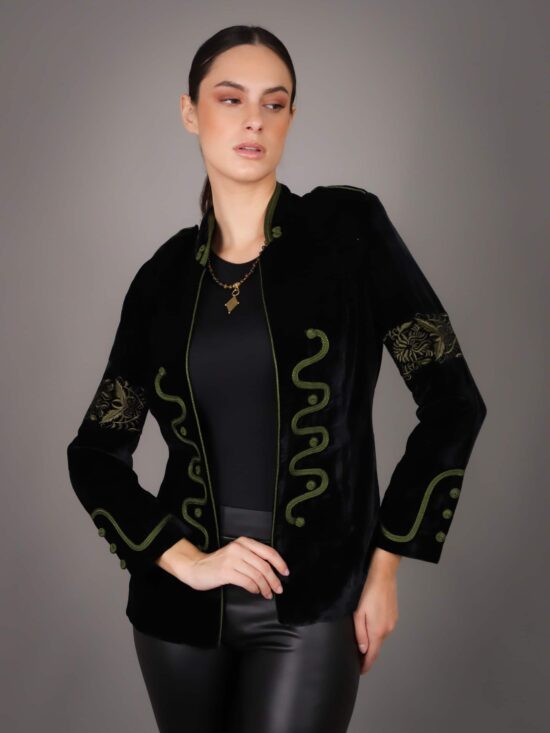 Veste en cachemire pour femme avec broderie marocaine artisanale - NOIR/VERT