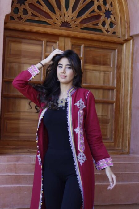 Caftan en lin brodé Terz berbère - BORDEAUX