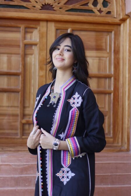 Linen Caftan with Berber Terz Embroidery