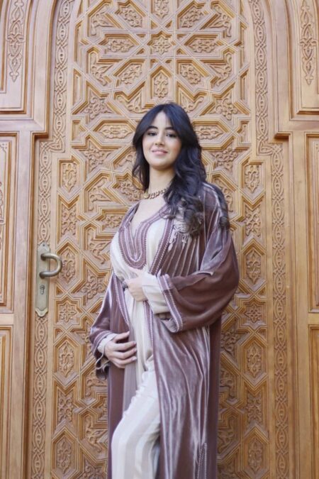 Caftan Modern Striped with Embroidered Velvet Cape