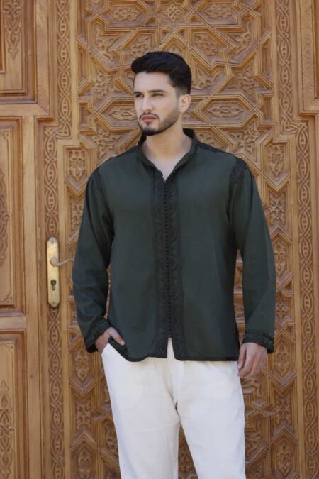 Chemise en lin brodée aux finitions élégantes - VERT