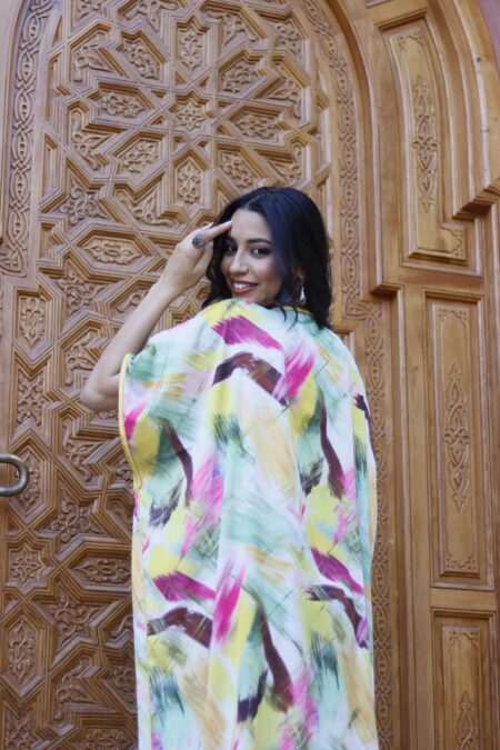 Multicolor Satin Gandoura – Handmade Elegance for Women