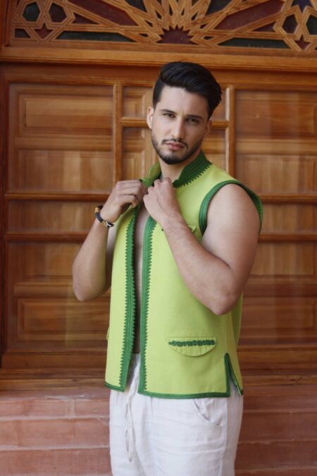 Linen Vest with Contrasting Embroidered Edges