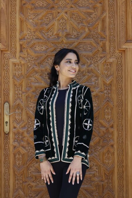 Jacket en velours brodé à l’allure raffinée - VERT