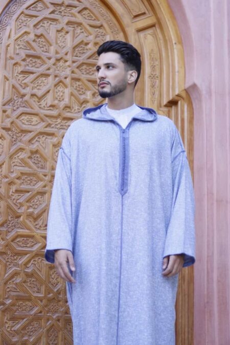 Linen Jellaba with Fine Embroidery - PURPLE
