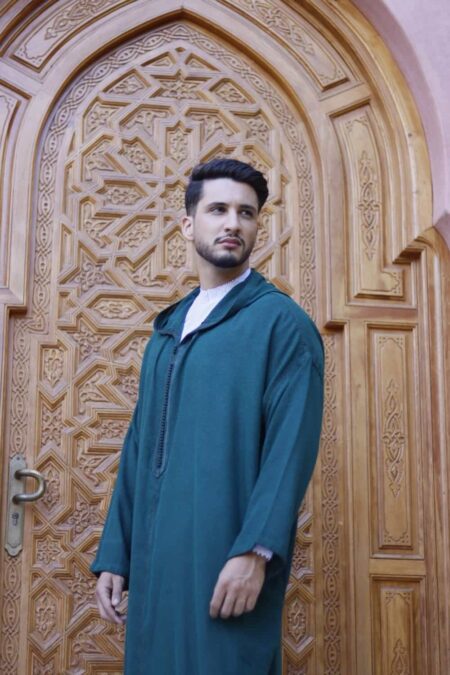 Linen Jellaba with Fine Embroidery - GREEN