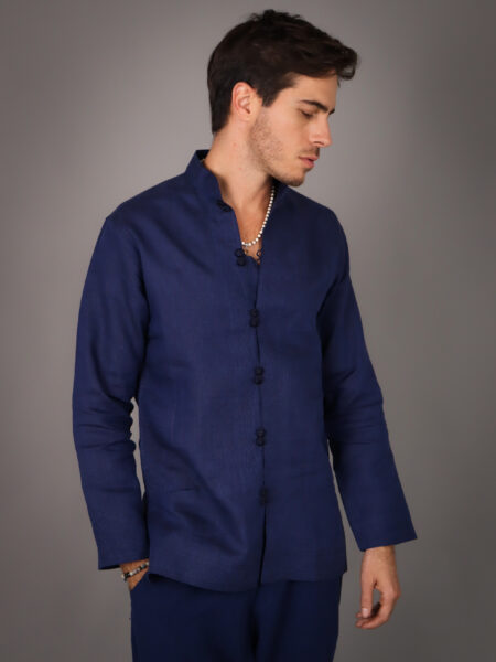 Chemise en lin pour homme, fusion subtile du charme marocain et de l'élégance japonaise - BLUE MARINE